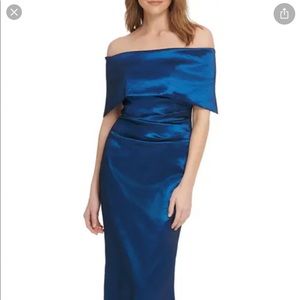 Vince Camuto Off the Shoulder Navy Taffeta Gown